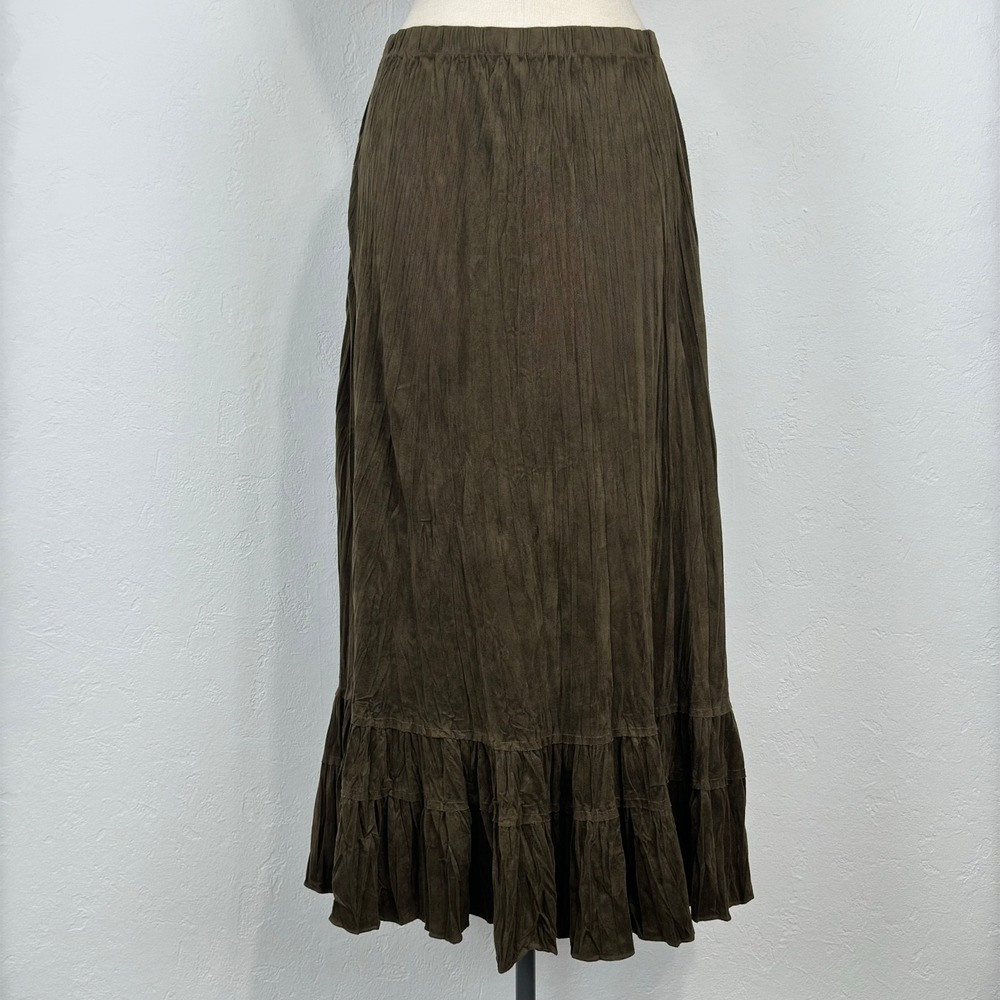 Boho Cottagecore Peasant Maxi Skirt Sz Small Faux Suede Broomstick Tiered Ruffle